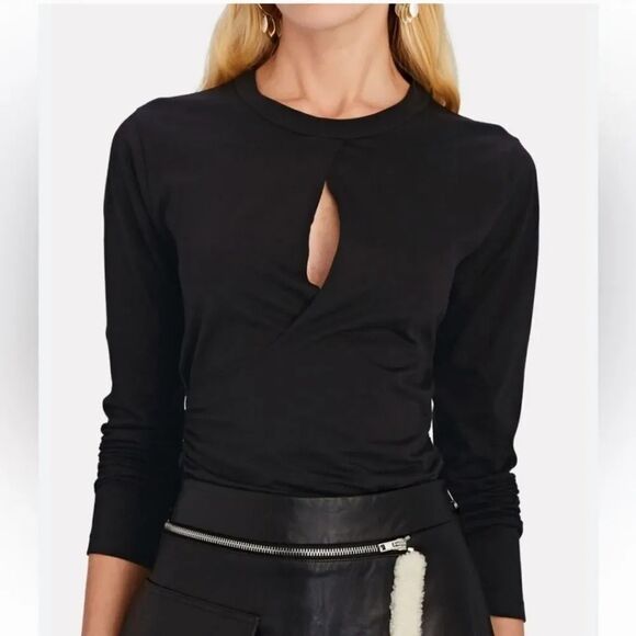 A.L.C. Tops - A.L.C. Jordan Keyhole Faux Wrap Black Cotton Long Sleeve Top Size XS